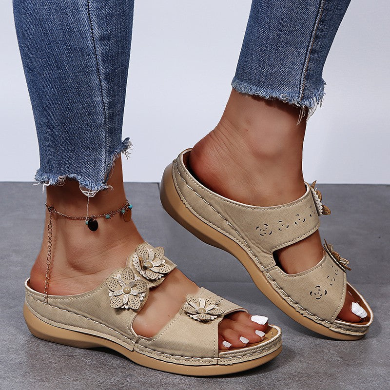 Damen Sandalen mit modischem Blumen-Design und komfortabler Fußbett R&B
