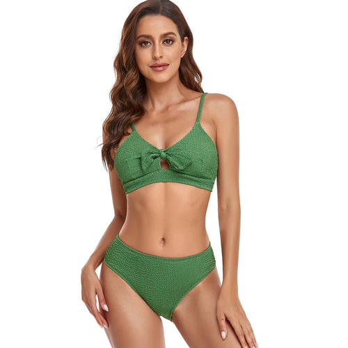 Damen Bikini-Set mit verspieltem Knoten und hoch geschnittenem Unterteil R&B