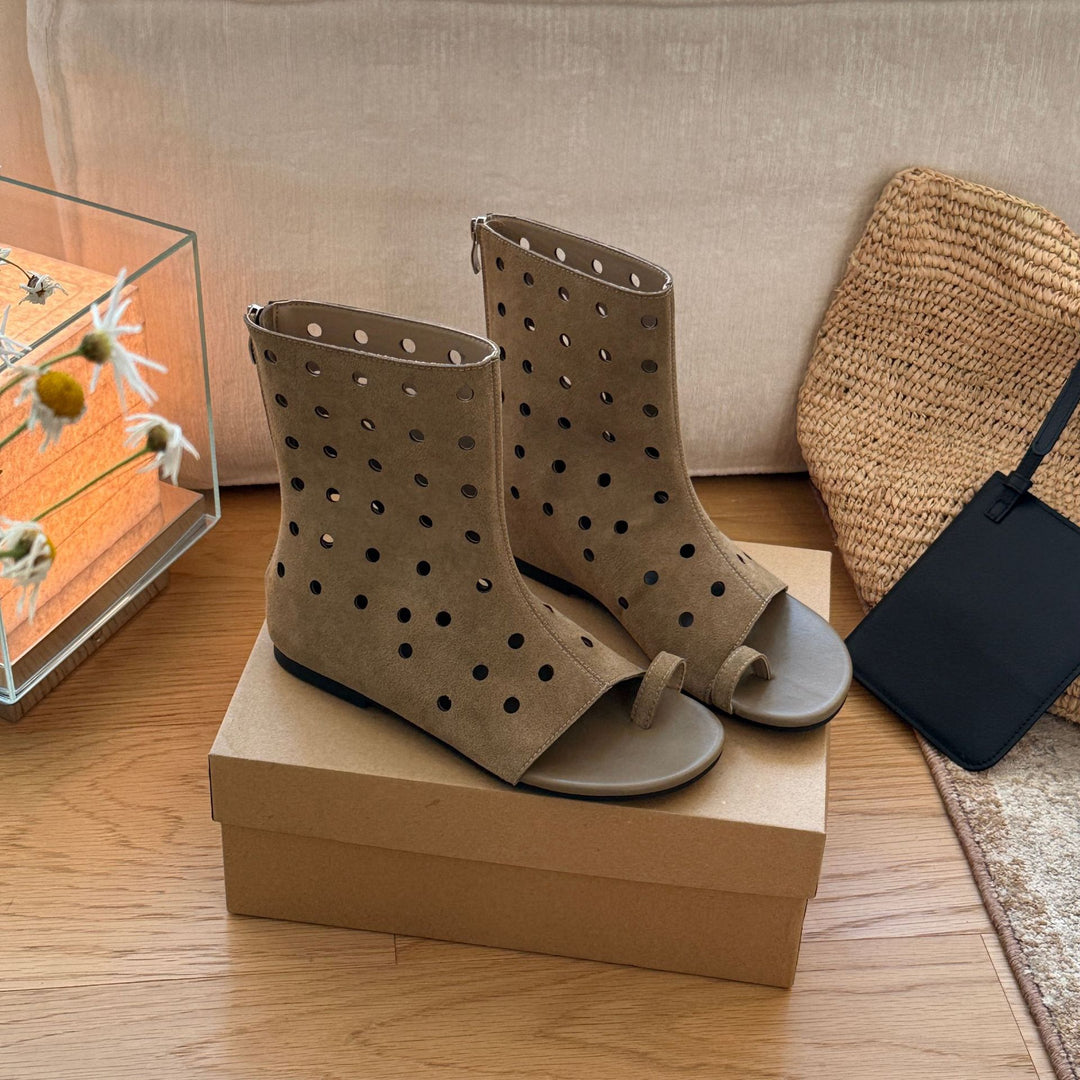 Damen Offene Stiefel mit perforiertem Design und elastischem Riemen R&B