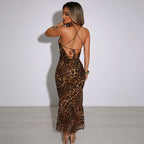 Damen Wickelkleid mit sexy Schlitz und feinem Leopardenmuster R&B