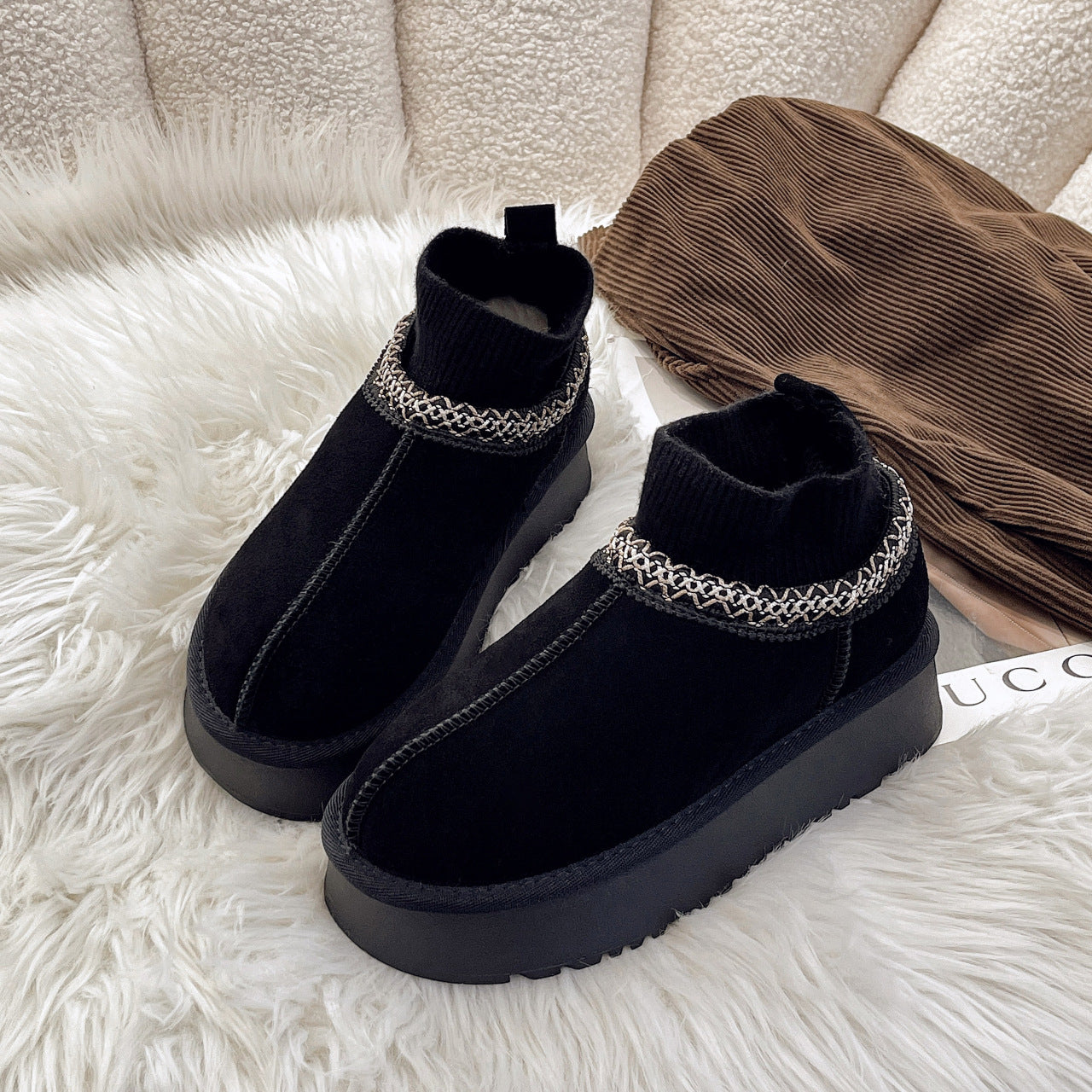Damen modische Ankle Boots mit elastischem Kragen und rutschfester Sohle R&B