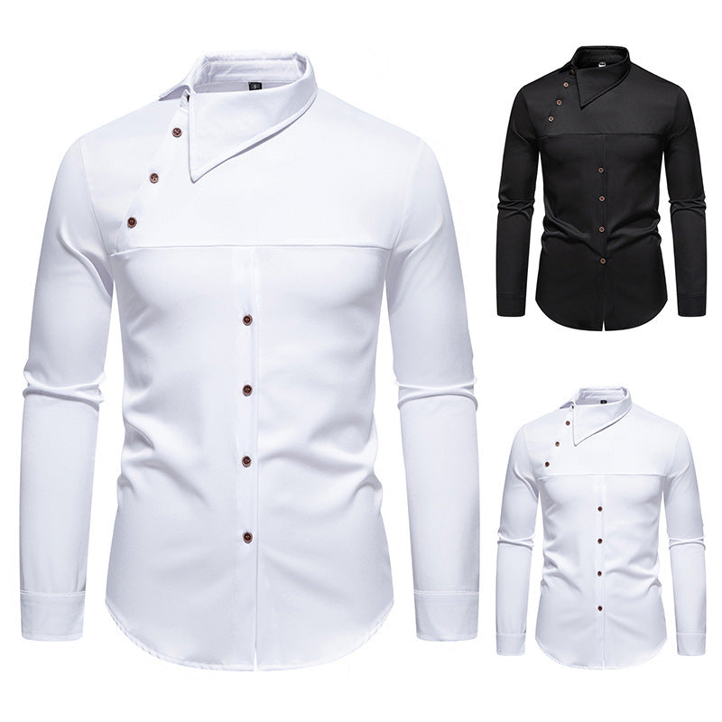Herren modisches Hemd mit asymmetrischem Kragen und stilvollen Knopfdetails R&B