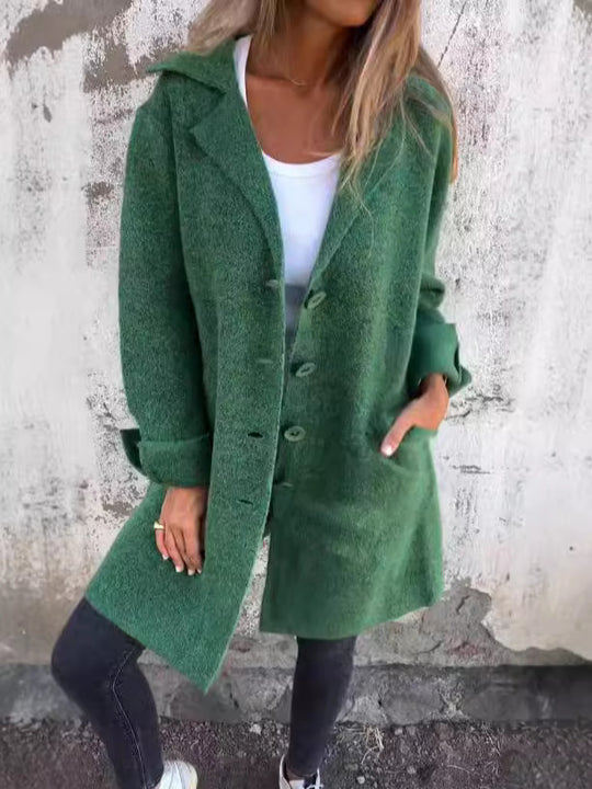 Damen Elegante Wolljacke mit durchgehender Knopfleiste und großzügigen Taschen R&B