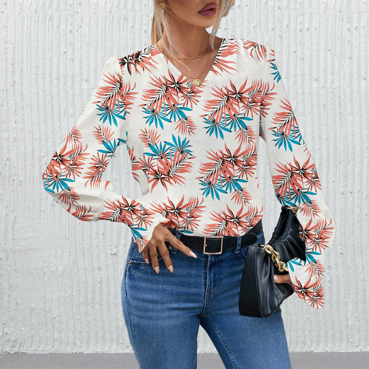 Damen Elegante Bluse mit floralem Design und weiten Ärmeln R&B