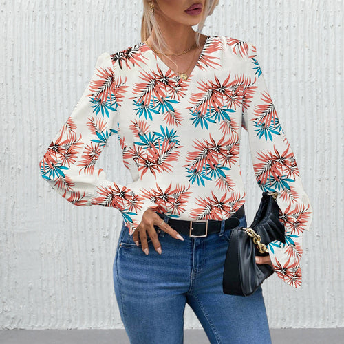 Damen Elegante Bluse mit floralem Design und weiten Ärmeln R&B