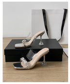 Damen elegante transparente High Heels mit funkelnden Strass-Applikationen R&B