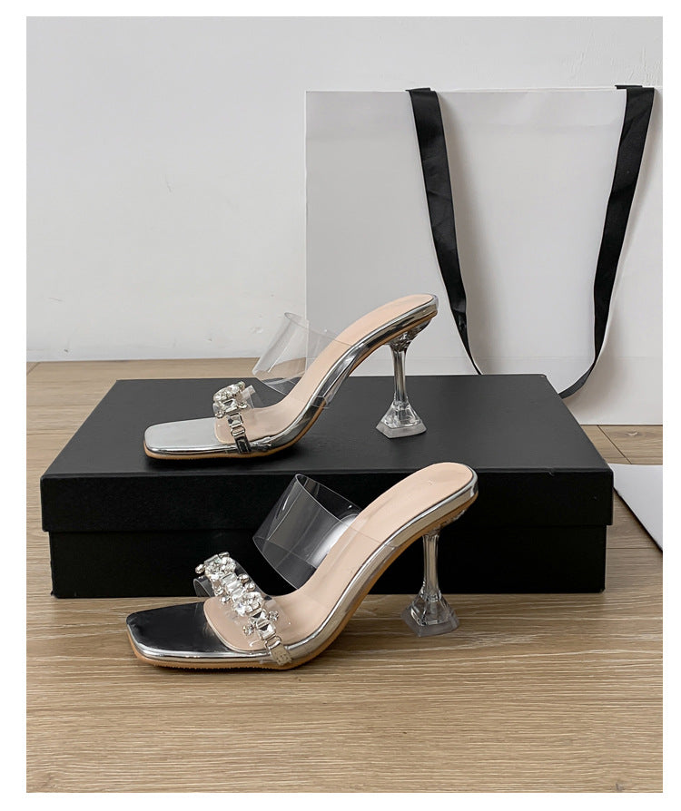 Damen elegante transparente High Heels mit funkelnden Strass-Applikationen R&B