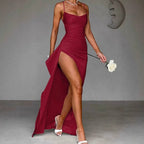 Damen Elegantes Maxikleid mit seitlichem Schlitz und raffinierten Spaghetti-Trägern R&B