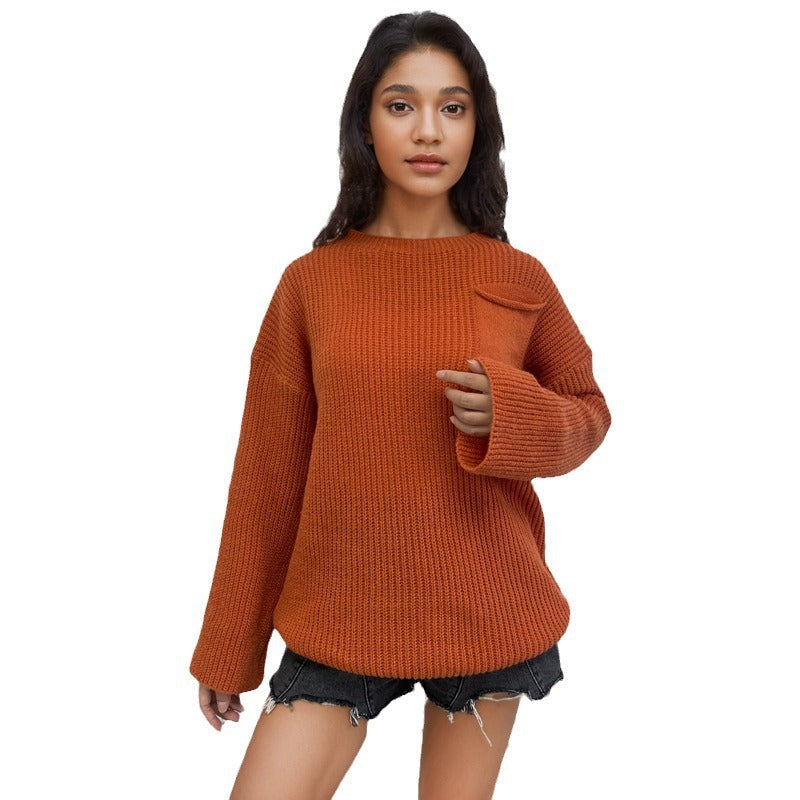 Damen Grobstrickpullover mit vertikaler Rippenstruktur und lässigem Design R&B