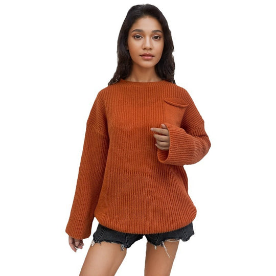 Damen Grobstrickpullover mit vertikaler Rippenstruktur und lässigem Design R&B