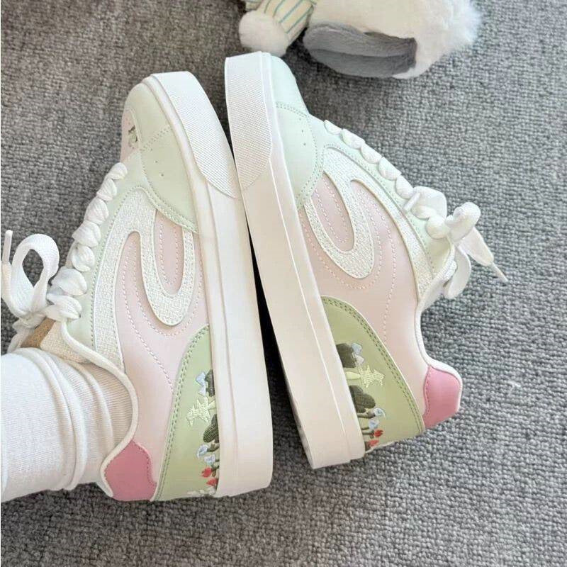 Damen Modische Sneaker mit floralem Design und dicker Sohle R&B