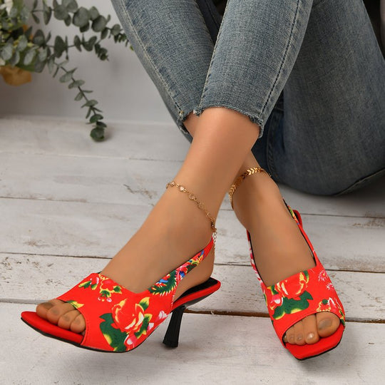 Damen Slingback-Sandalen mit floralem Design und elegantem Absatz R&B