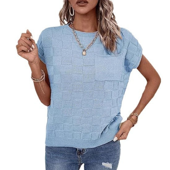 Damen lässiges Strickoberteil mit modernem Karomuster R&B