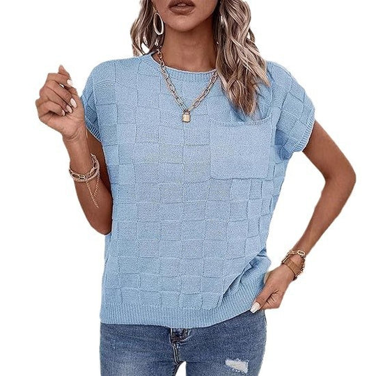 Damen lässiges Strickoberteil mit modernem Karomuster R&B