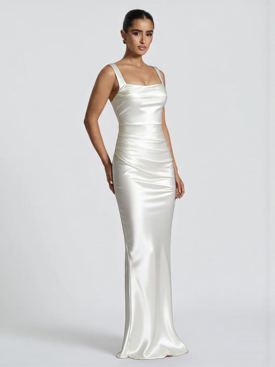 Damen Elegantes Satin-Maxi-Kleid mit figurschmeichelndem Design R&B