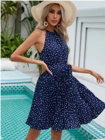 Damen Elegantes Sommerkleid mit Hohem Kragen und Faltenwurf R&B
