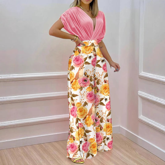 Damen Blusenset mit weitem Hosenbein und floralem Print R&B