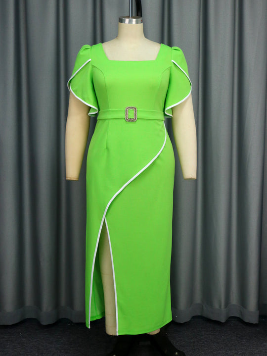 Damen Elegantes Maxikleid mit asymmetrischem Schlitz und Rüschendetails R&B