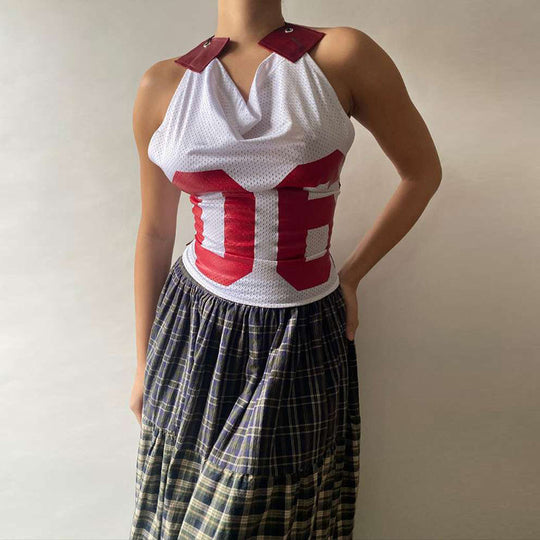 Damen Sportliches Netzoberteil mit asymmetrischem Design und dekorativen Schnürungen R&B