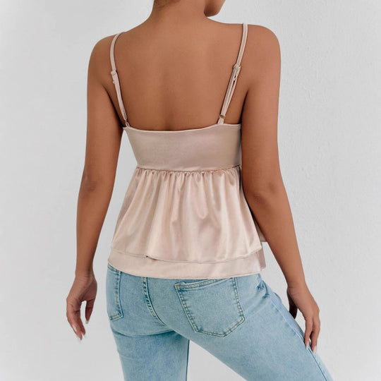 Damen elegantes Satin-Oberteil mit dekorativen Volants R&B