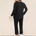 Damen Schlafanzug Set mit elegantem V-Ausschnitt und weiten Beinen R&B