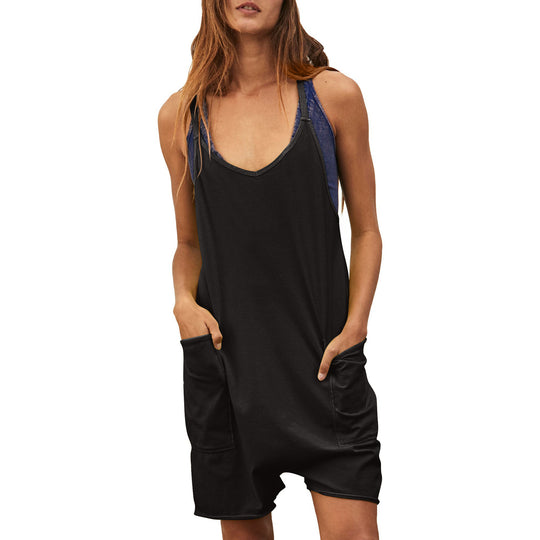 Damen komfortabler Overall mit tiefem Ausschnitt und praktischen Taschen R&B