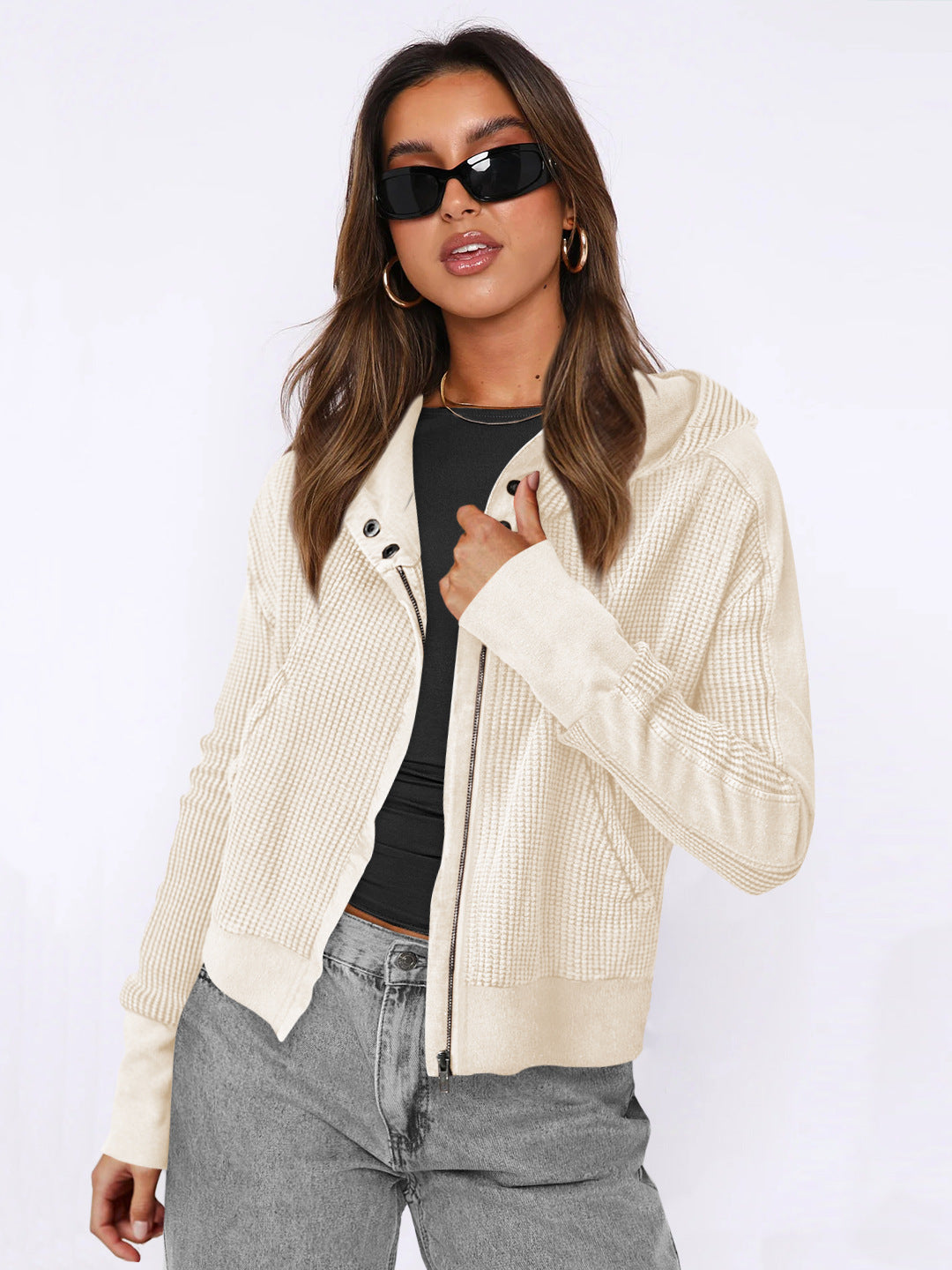 Damen Sportliche Kapuzenjacke aus strukturiertem Material R&B