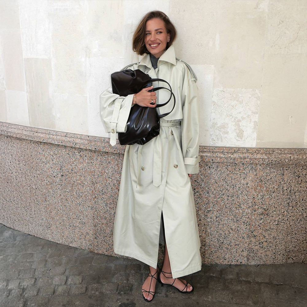 Damen Modischer Trenchcoat mit breitem Gürtel und weiten Ärmeln R&B