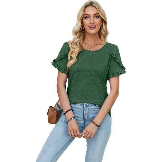 Damen lässiges T-Shirt mit Rüschendetails R&B