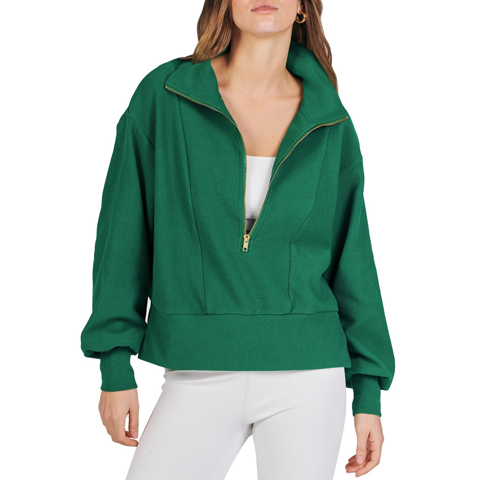 Damen sportlicher Pullover mit hohem Kragen und Reißverschluss R&B