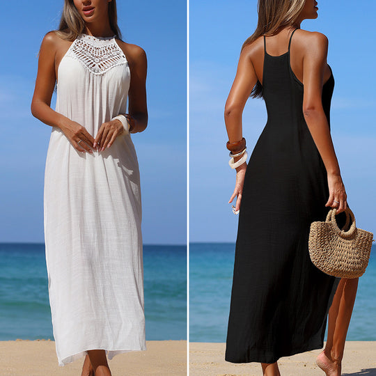 Damen lässiges Maxikleid mit gehäkeltem Oberteil R&B