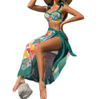 Damen Zweiteiliges Bikini-Set mit floralem Trend und durchsichtiger Wickelrock R&B