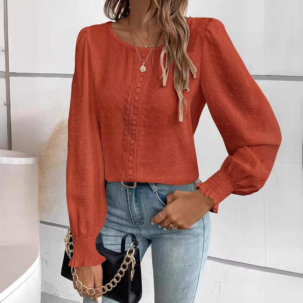 Damen luftige Bluse mit feinem Stickmuster R&B
