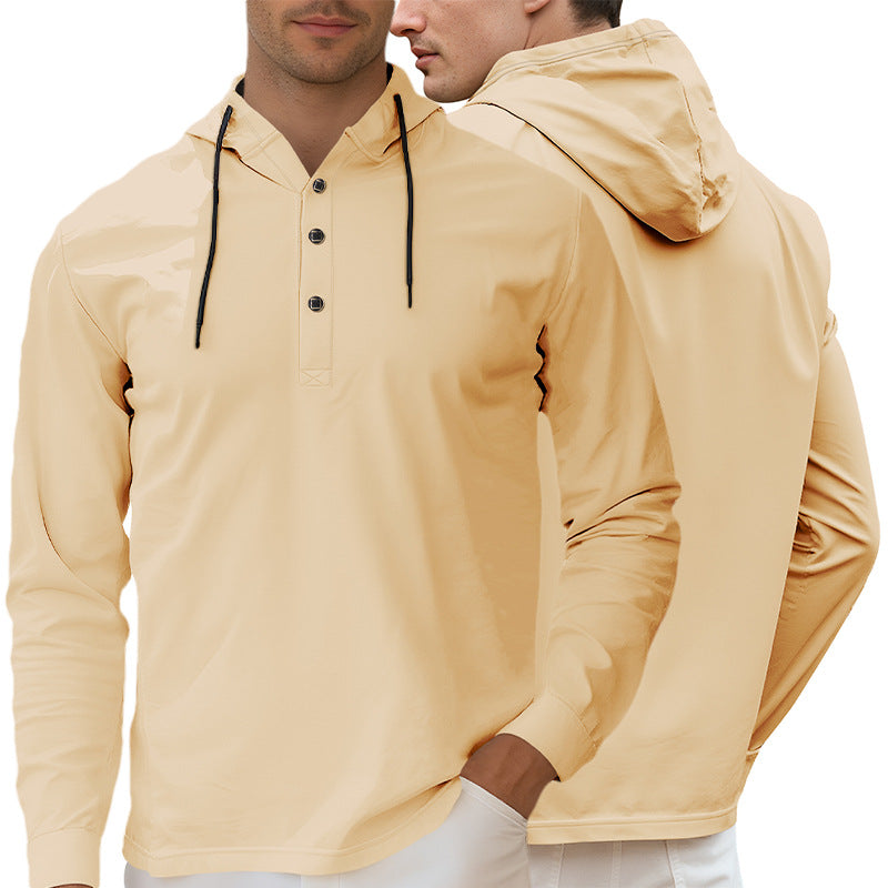 Herren nan Kapuzen-Henley Langarmshirt aus leichtem Stretchjersey mit Kordelzug R&B