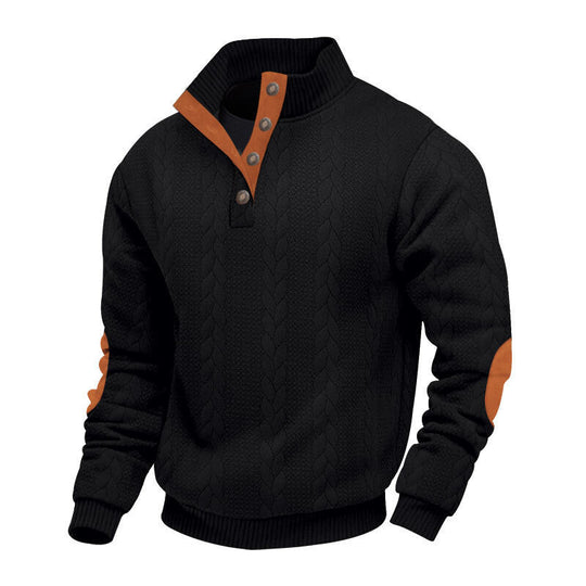 Herren nan grober Zopfstrick Troyer mit Knopfleiste und Veloursleder-Ellenbogenpatches R&B