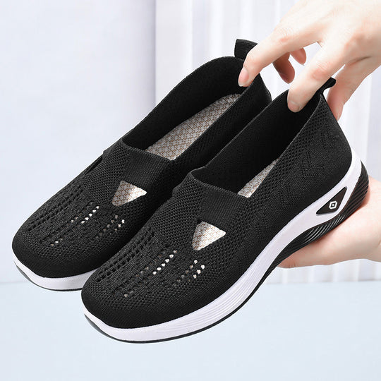 Damen Bequeme Slip-On Freizeitschuhe mit atmungsaktivem Strickoberteil R&B