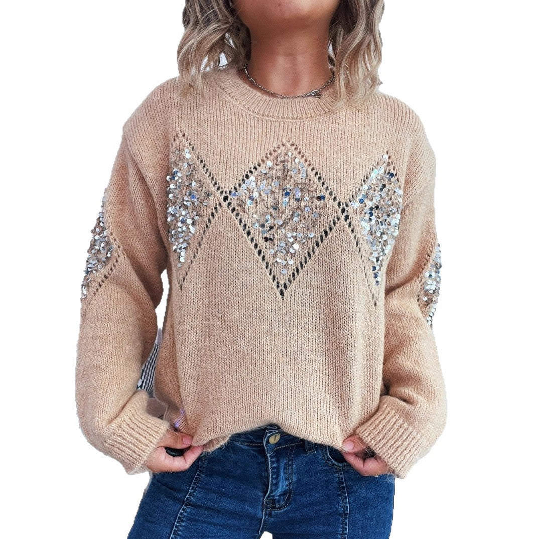 Damen Strickpullover mit glitzernden Applikationen R&B