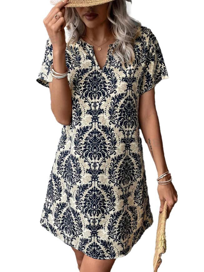 Damen Casual Kleid mit floralen Mustern und einem eleganten V-Ausschnitt R&B