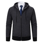 Herren gemütlicher Strickpullover mit modernem Karomuster und Kapuze R&B