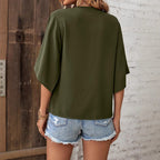 Damen V-Ausschnitt Bluse mit weitem Schnitt und lässigen 3/4-Ärmeln R&B