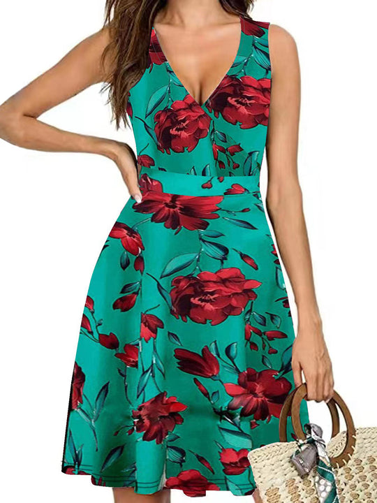 Damen Wickelkleid mit floralem Muster und schwingendem Rock R&B
