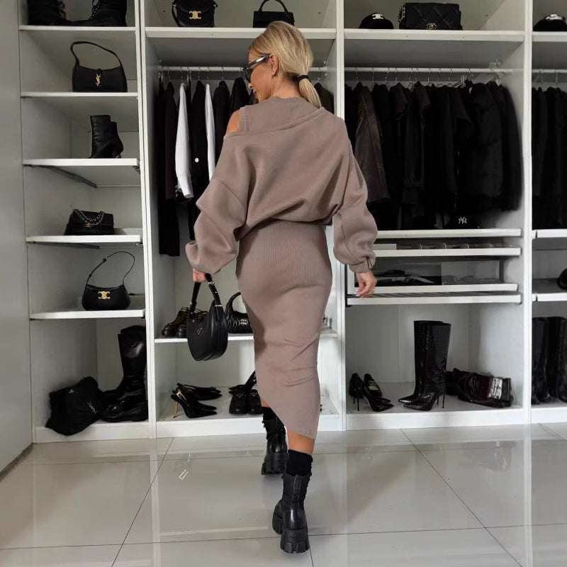 Damen modisches Sweatshirt und Midi-Rock Set R&B