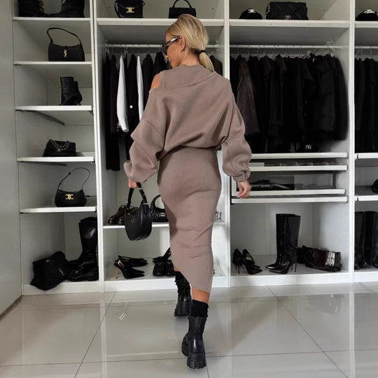 Damen modisches Sweatshirt und Midi-Rock Set R&B