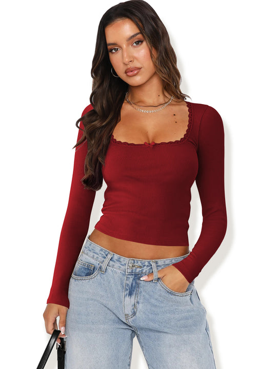 Damen Langarmshirt mit eleganter Rüsche und körpernaher Passform R&B