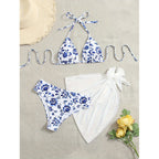 Damen Triangel-Bikini-Set mit floralem Muster und leichtem Überwurf R&B