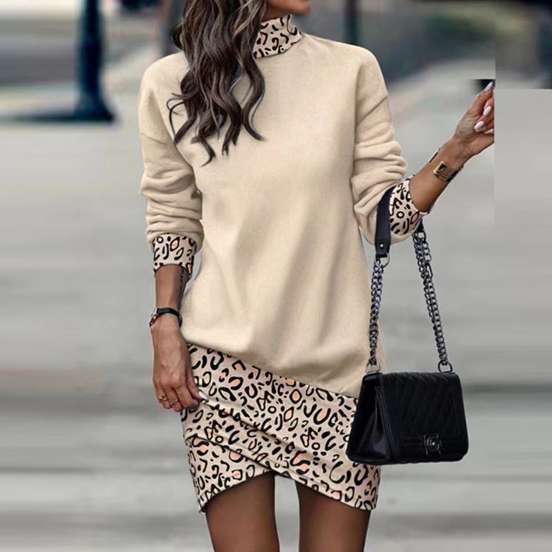 Damen modisches Sweatkleid mit hohem Kragen und grafischem Design R&B