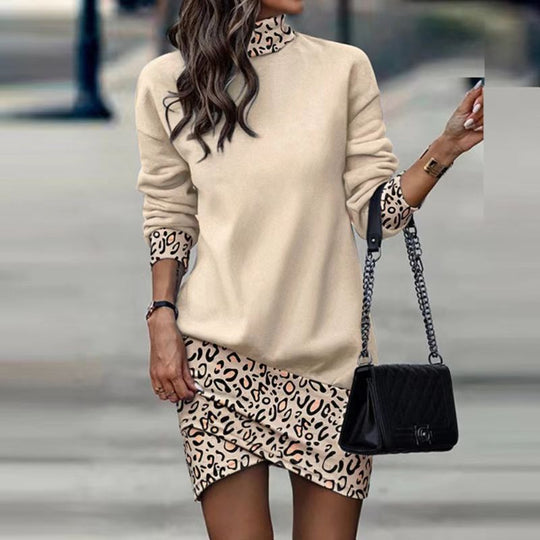 Damen modisches Sweatkleid mit hohem Kragen und grafischem Design R&B