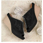 Damen Wedge-Pantoletten mit modischem Denim-Design und komfortabler Fussbettung R&B