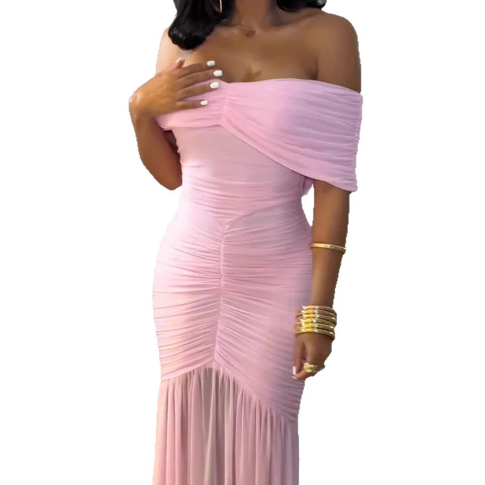 Damen Off-Shoulder Maxikleid mit elegantem Raffungseffekt R&B
