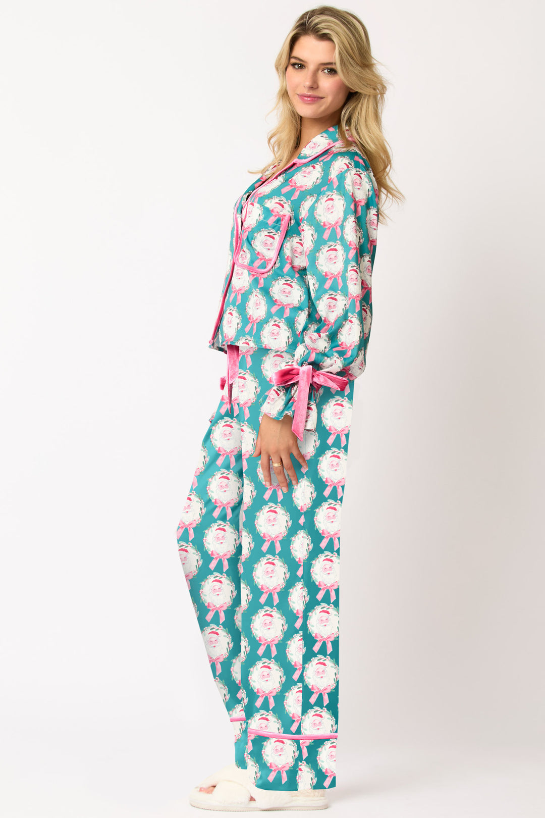 Damen luxuriöses Satin-Pyjama-Set mit niedlichem Nutcracker-Motiv R&B